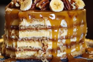 Banana Pecan Caramel Layer Cake