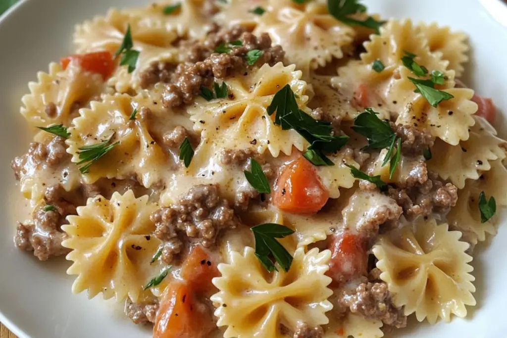 Creamy Bowtie Pasta with Ground Beef