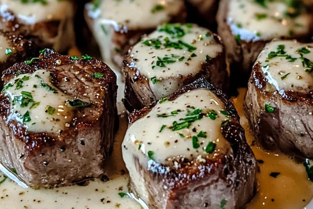 Garlic Butter Steak Bites with Parmesan Cream Sauce