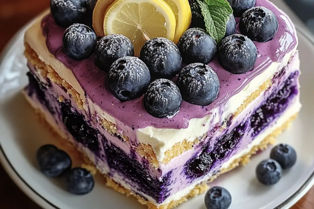 Lemon Blueberry Shortbread Mousse Cake