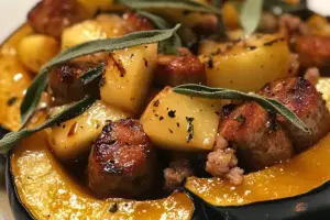 Maple-Glazed Acorn Squash Sausage, Apple and Sage Maple-Glazed Acorn Squash with Sausage, Apple, and Sage