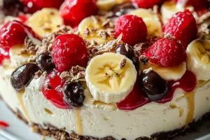 No Bake Banana Split Cheesecake
