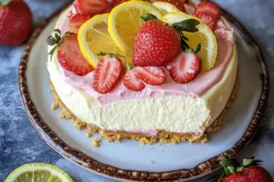 No-Bake Strawberry Lemon Cheesecake