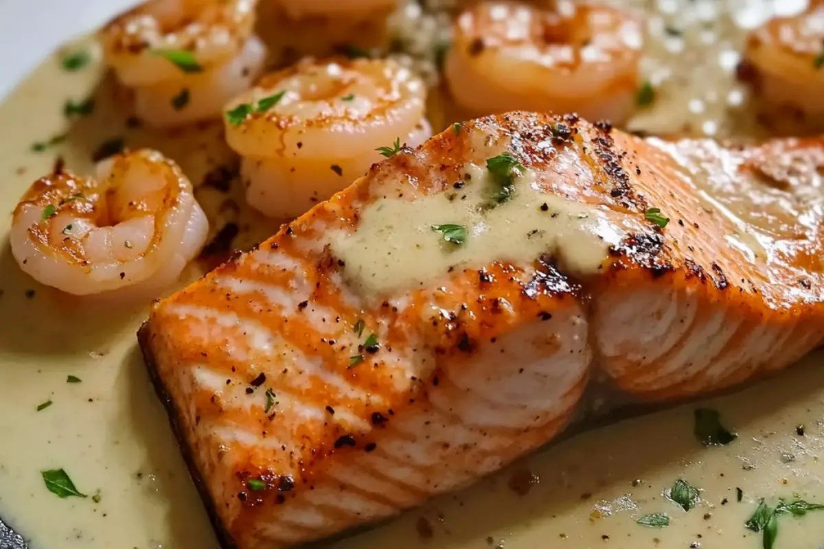 Salmon and Shrimp with Cajun Cream Sauce