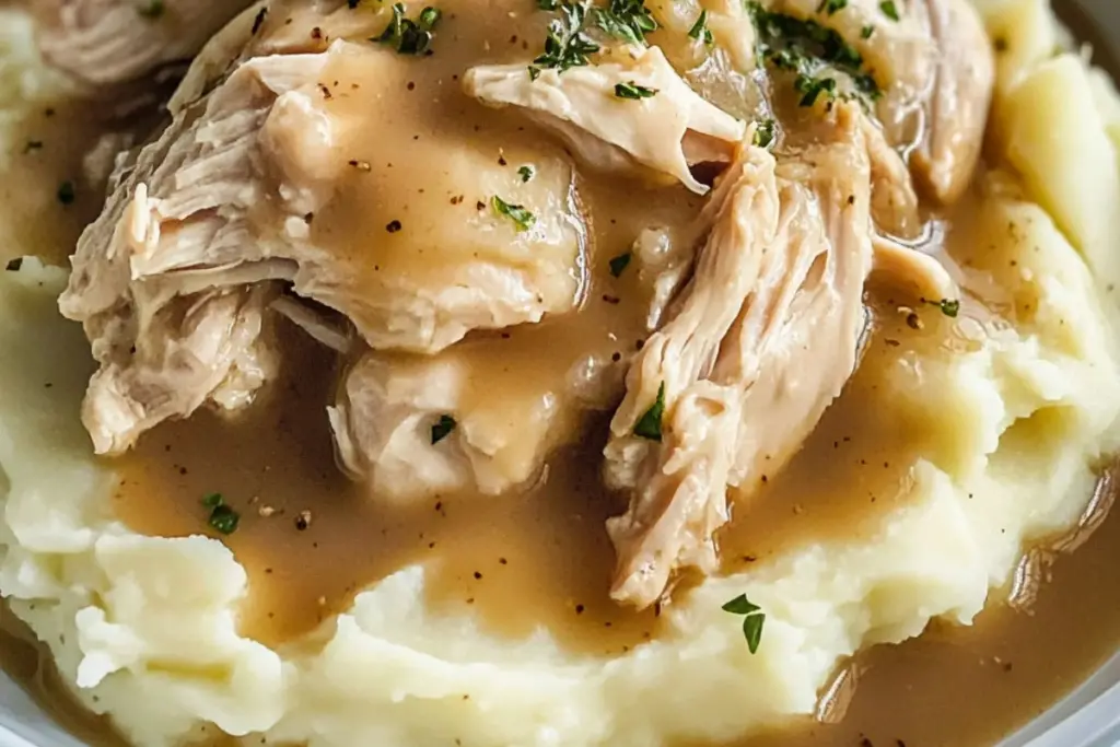 Savory Shredded Chicken Creamy Gravy Mashed Potatoes