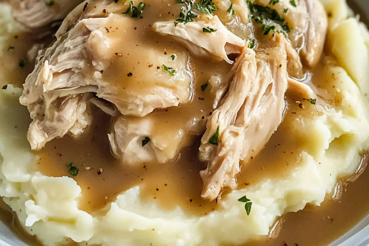 Savory Shredded Chicken Creamy Gravy Mashed Potatoes