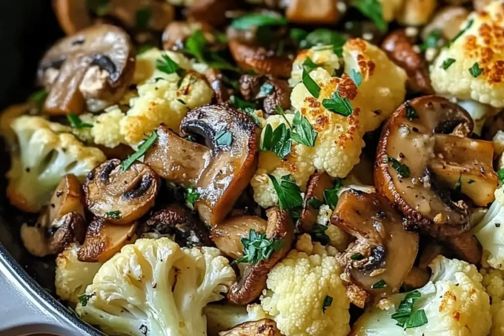 Vegan Garlic Mushrooms Cauliflower Skillet
