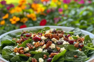 Baby Spinach Salad with Candied Pecans and Dried Cranberries Baby Spinach Salad with Candied Pecans and Dried Cranberries