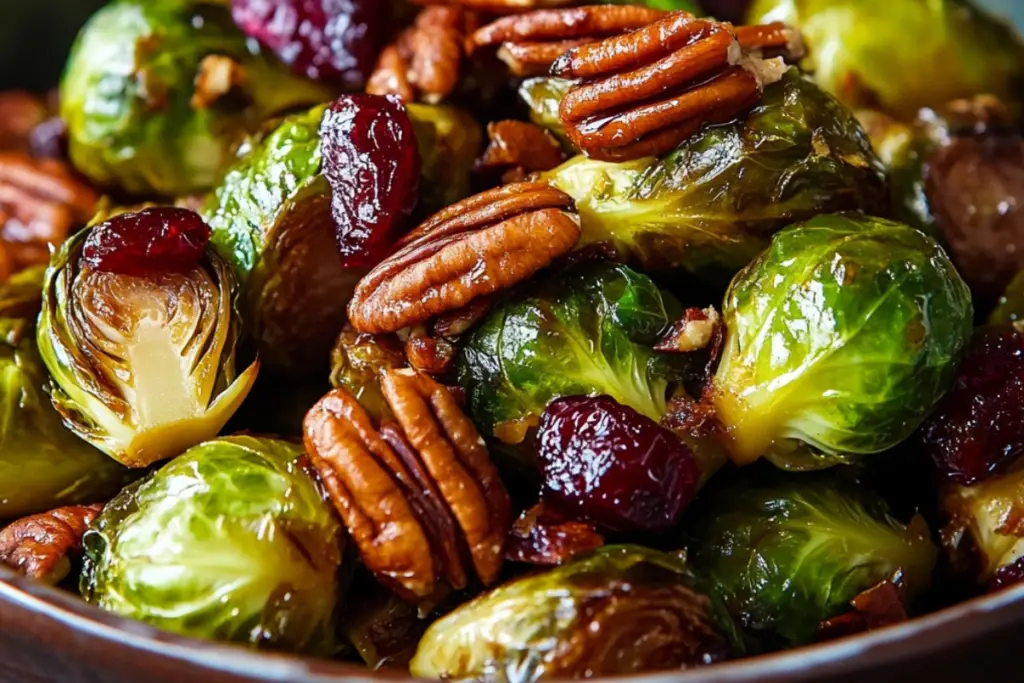Balsamic Roasted Brussels Sprouts with Cranberries and Pecans