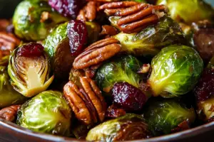 Balsamic Roasted Brussels Sprouts with Cranberries and Pecans Balsamic Roasted Brussels Sprouts with Cranberries and Pecans