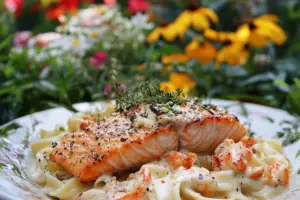 Cajun Lobster Crab Salmon Alfredo