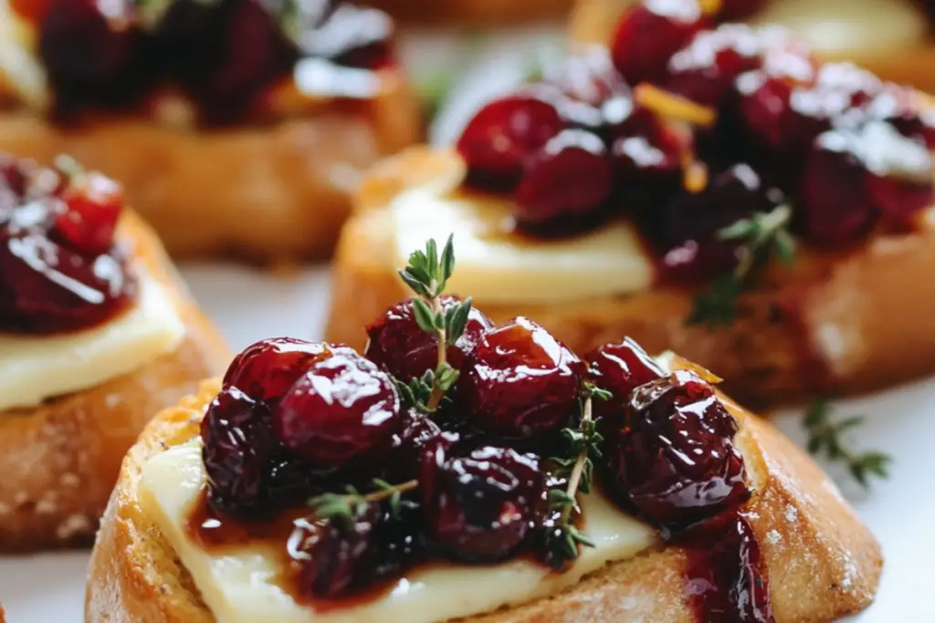 Crispy Crostini with Balsamic Roasted Cranberries and Brie