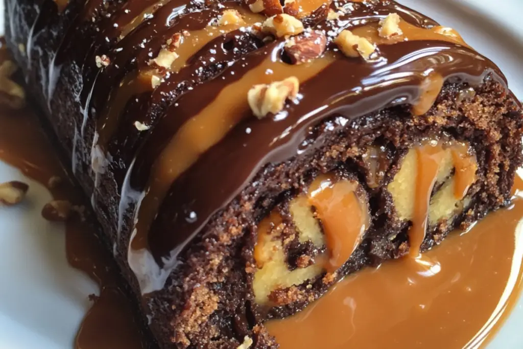 Gooey Chocolate Hazelnut Caramel Cake Roll
