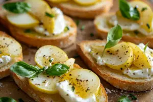 Pear and Burrata Crostini