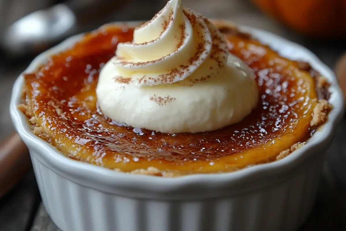 Pumpkin Pie Brûlée with Vanilla Whipped Cream