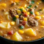 Slow Cooker Cheesy Burger Flavored Soup