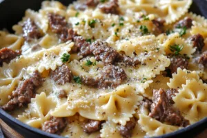 Cheesy Beef and Bowtie Pasta in Garlic Butter Cheesy Beef and Bowtie Pasta in Garlic Butter