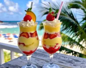 Strawberry Piña Colada with Malibu Frosting: A Tropical Dessert Sensation Strawberry Piña Colada with Malibu Frosting